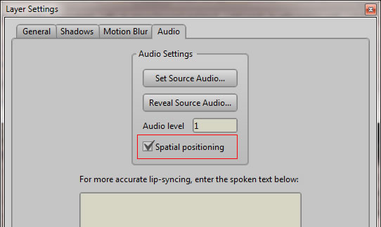 Spatial positioning of audio in Anime Studio Pro